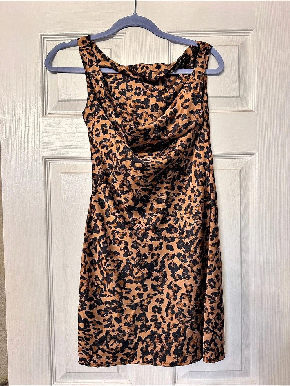 Olivares leopard  Print Cowl Neck Mini Dress in Brown & Black Like New